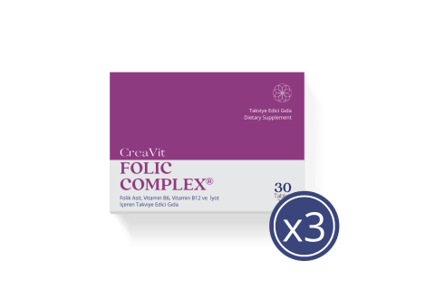 CreaVit Folic Complex 30 Film Kaplı Tablet, Hamilelikte Folik Asit Desteği(3 Kutu)